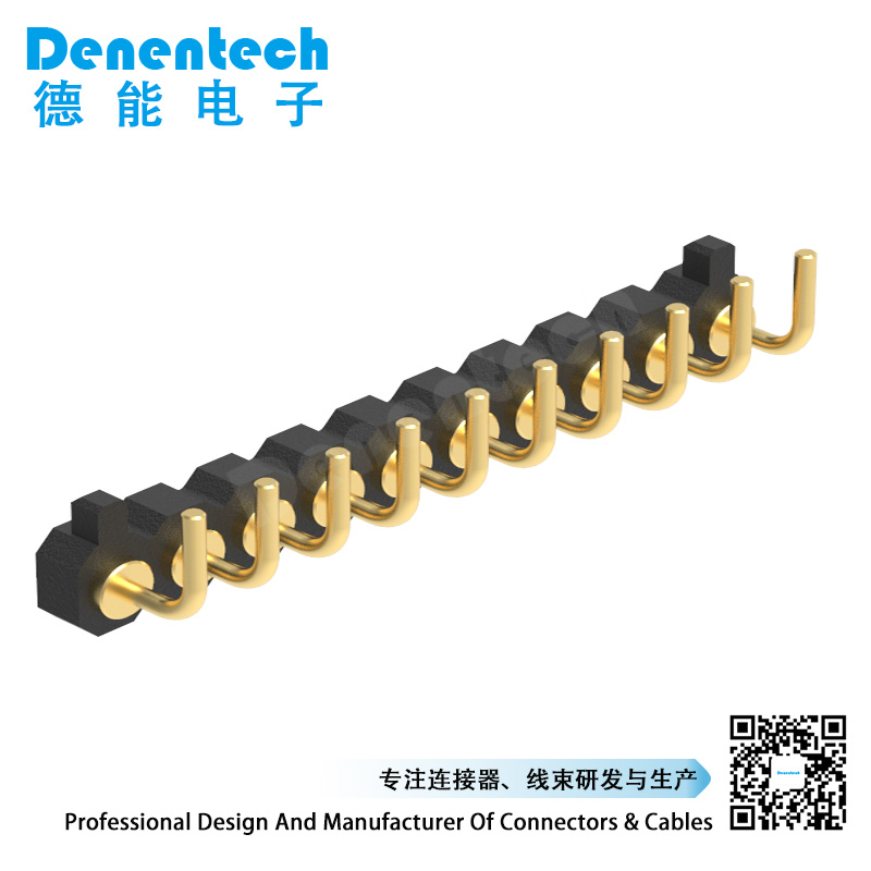 Denentech smart wearables 2.0MM  H1.27MM single row male right angle pogo pin connector  with peg 